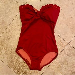 Kate Spade Red Scalloped Trim One Piece Swimsuit Size X-Small